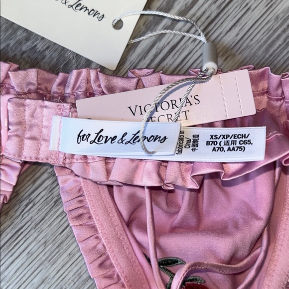 🎀 For Love & Lemons Silky Pink Coquette Set Victoria Secret XS NWT - Picture 17 of 17